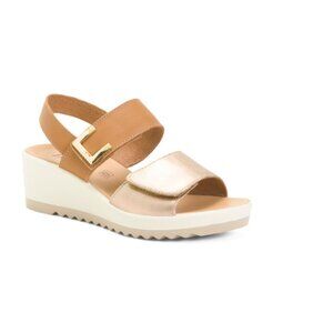 ENVAL SOFT Cognac Made In Italy Leather Platform Sandals With Buckle